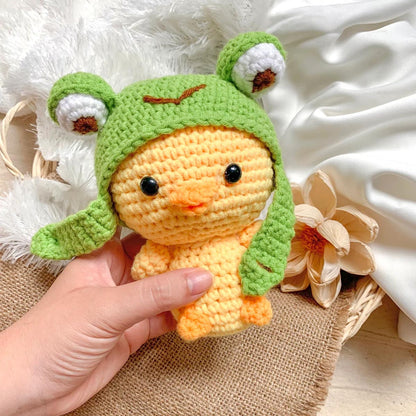 Baby Chick in Frog Hat Plushie | Yellow Chick Crochet Doll | Frog Hat Crochet | Soft and Fluffy Crochet Plushie | Cute Crochet Toys