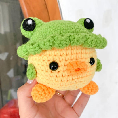 Baby Chick with Frog Hat | Crochet Plushie | Cute Animal Plush | Amigurumi Plushie | Handmade Stuffed Animal Plush