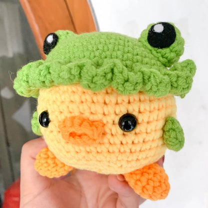 Baby Chick with Frog Hat | Crochet Plushie | Cute Animal Plush | Amigurumi Plushie | Handmade Stuffed Animal Plush