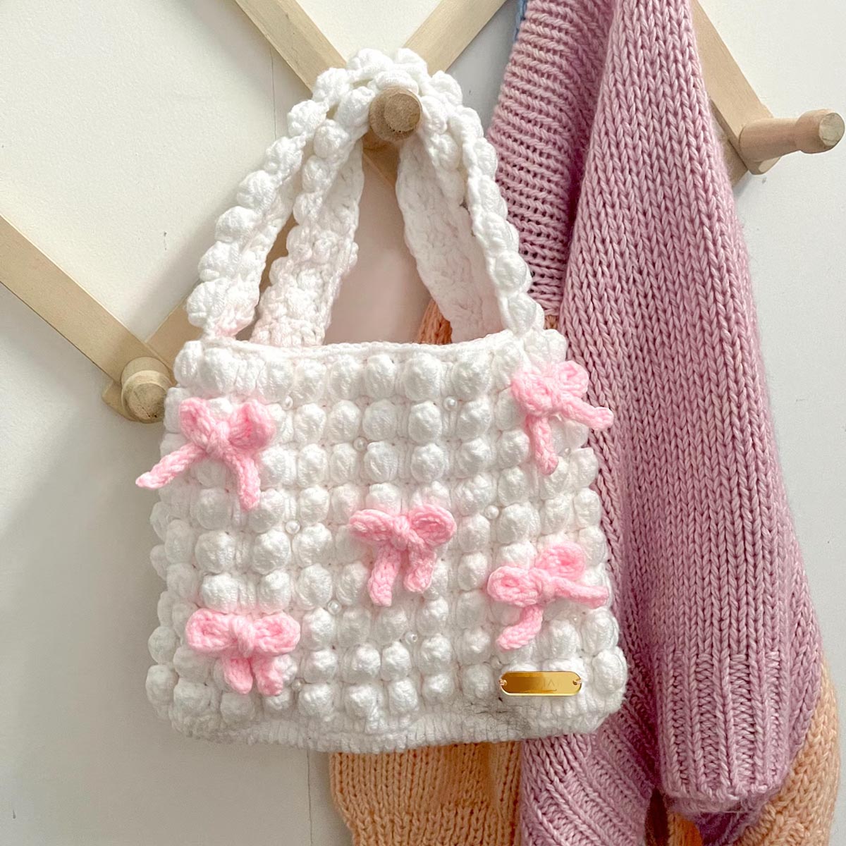 Coquette Crochet Bag | Pink Aesthetic Crochet Bag | Cute Ribbon Crochet Purse | Small Minimalist Handbag