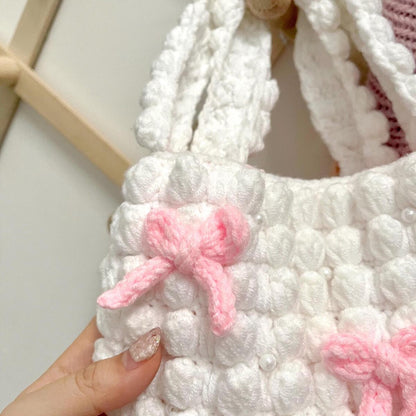 Coquette Crochet Bag | Pink Aesthetic Crochet Bag | Cute Ribbon Crochet Purse | Small Minimalist Handbag