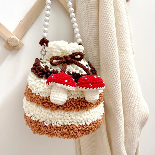 Mushroom Crochet Bag | Small Drawstring Crochet Purse | Handbag Crochet | Aesthetic Drawstring Bag