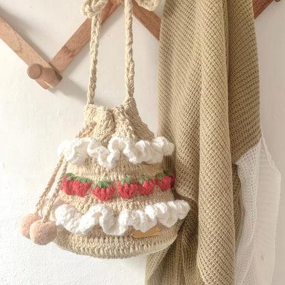 Strawberry Crochet Bag | Crossbody Cute Bag | Minimalist Strawberry Crochet Purse | Modern Crochet Sling Bag | Aesthetic Drawstring Crochet Bag