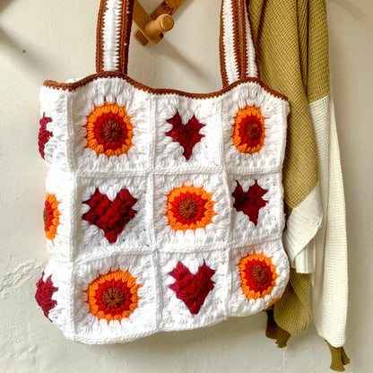 White Boho Crochet Tote Bag | Love Crochet Bag | Granny Square Crochet | Large Tote Bag | Handmade Bag